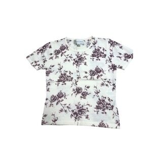 Casual Corner merino wool blend Floral Rose Print Knit Top XS cream Purple